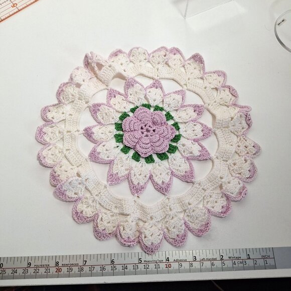 Hand Crocheted Lace Doily Flower Lavender White Green Purple Cotton 10 Inch - Picture 5 of 14